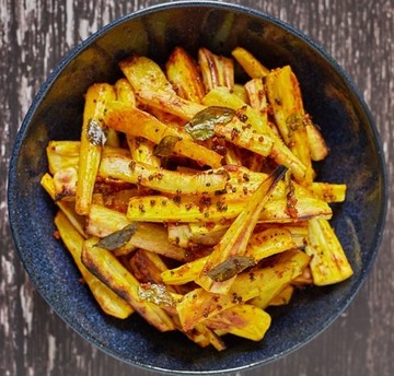 Roast Parsnips with Curry Leaves, Mustard Seeds & Turmeric